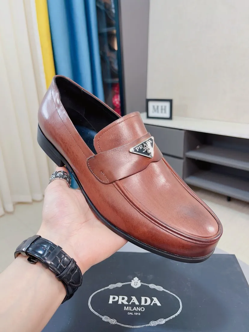 Men's shoes 💰540🌹🌹【PRADA Leather Shoes】Top purchasing agency Original imported Italian custom-made open-edge beaded cowhide leather surface, fully imported water-dyed breathable cowhide lining, original factory special molded sole super comfortable, size: 38-44